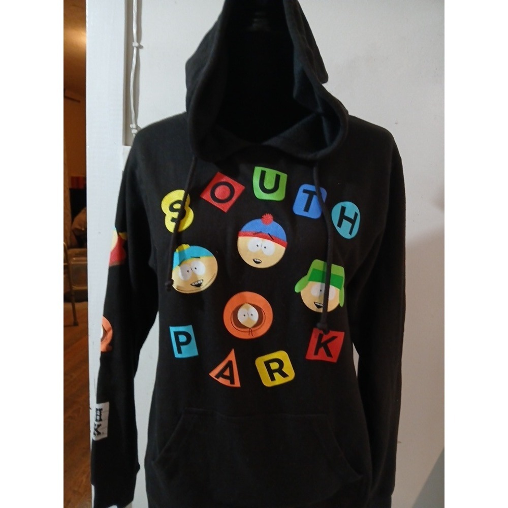 South Park unisex Hoodie Black Graphic Print Cartoon Characters Pullover Size S